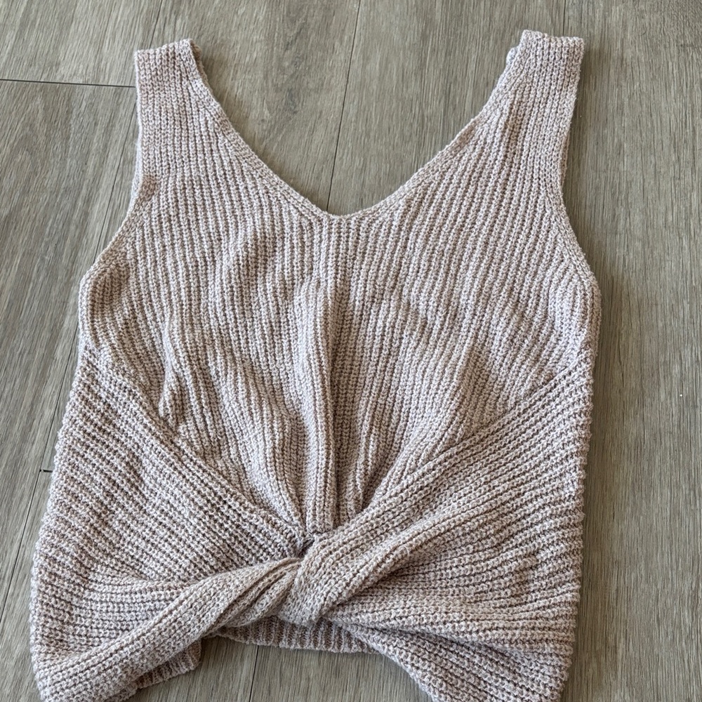 moon & madison Twist Front Knit Tank Top - Cream